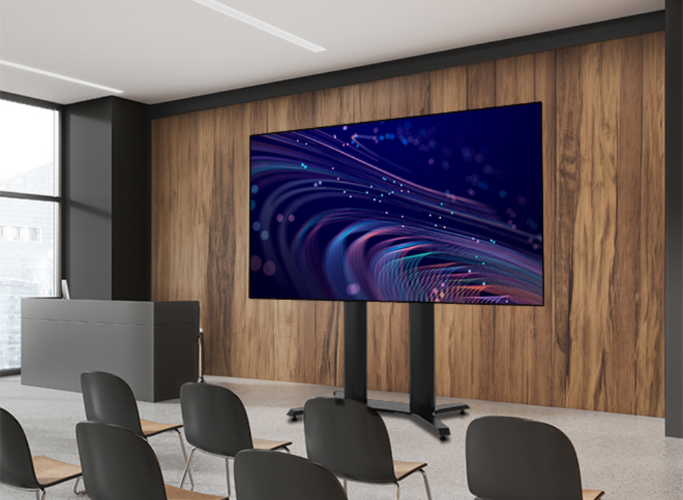 B-Tech BT8709/B Premium Freestanding Single Screen Twin Column UC Stand - 2m Multimedia Carts & Stands B-Tech