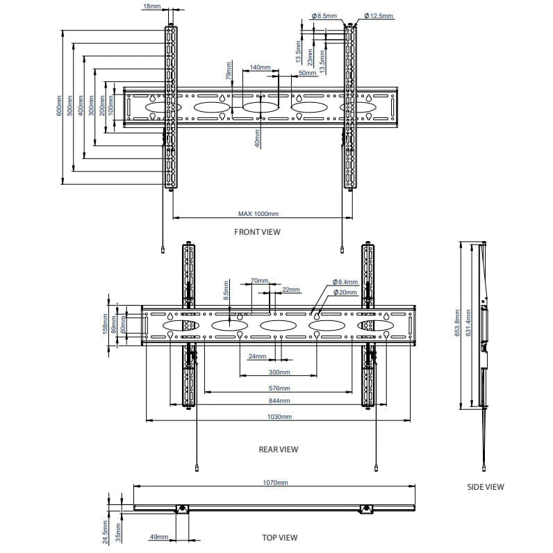 B-Tech 65"-98" 2m Back to Back Floor to Ceiling Screen Bracket | BT4MFCB-B2B65-98 Ceiling Mount Bracket B-Tech