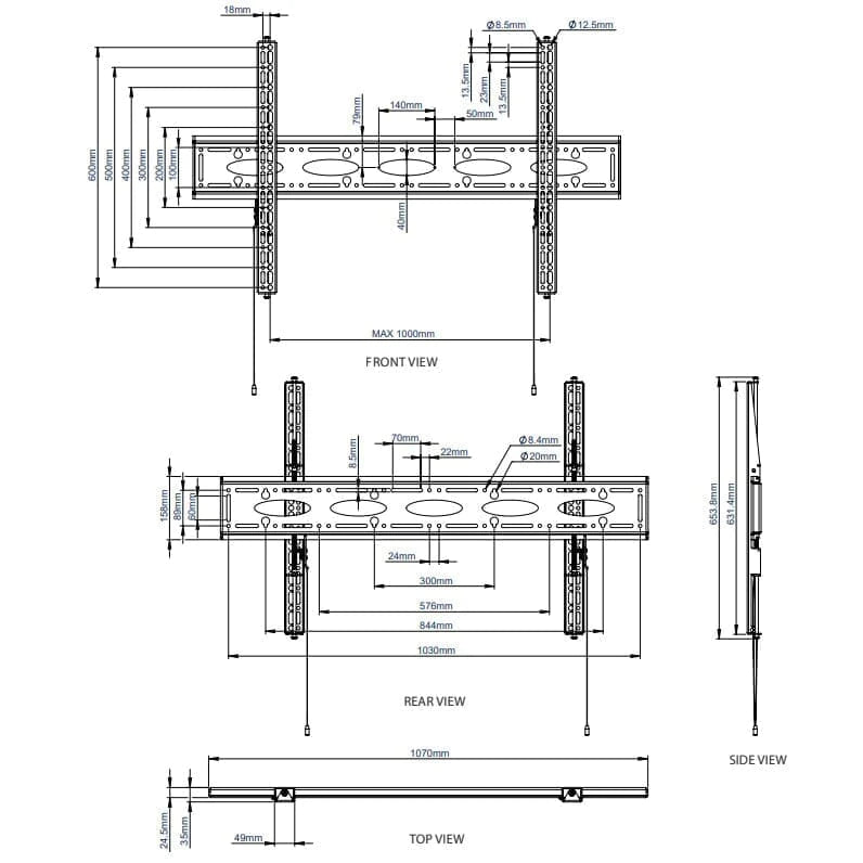B-Tech 65" - 98" 2m Floor to Ceiling Screen Bracket | BT4MFCB65-98 Ceiling Mount Bracket B-Tech