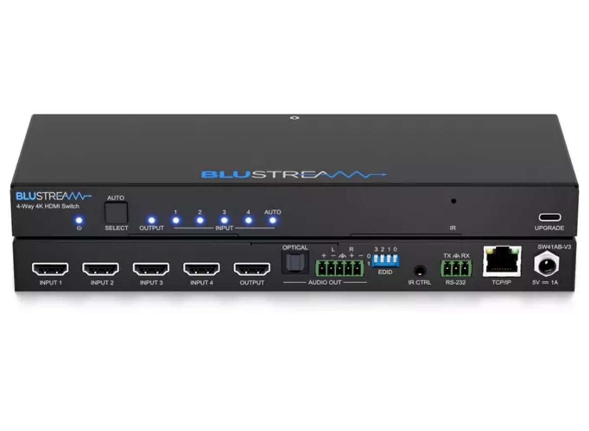 Blustream SW41AB-V3 4-Way HDMI 2.0 4K 60Hz Switch with Audio Breakout & IP Control