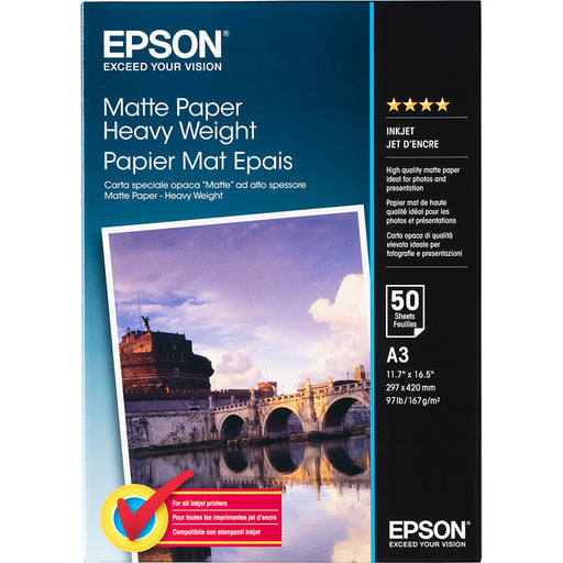 Epson Matte Paper Heavy Weight, DIN A3, 167g/m², 50 Sheets Printer Paper | A4 - A3 Paper & Photo Paper Epson