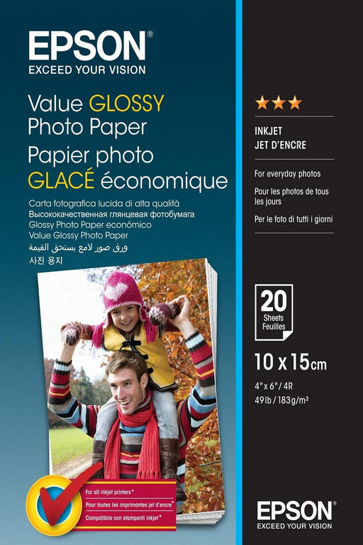 Epson Value Glossy Photo Paper - 10x15cm - 20 Sheets