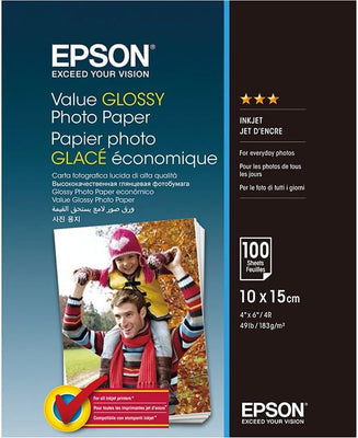 Epson C13S400039 Value Glossy Photo Paper - 10x15cm - 100 Sheets Printer Paper | A4 - A3 Paper & Photo Paper Epson