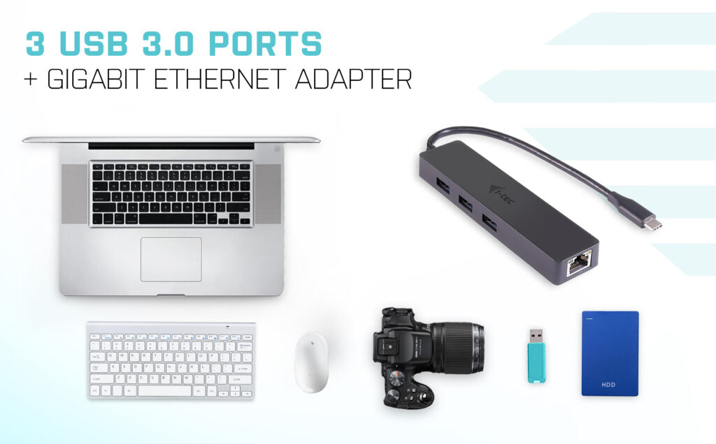 i-tec USB-C Slim Passive HUB 3 Port + Gigabit Ethernet Adapter | C31GL3SLIM USB Hubs & Docking Station i-tec