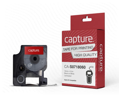 Capture D1 Compatible 12mm x 5,5m Black on White Permanent Polyester Tape | CA-S0718060 Printer Consumable Capture