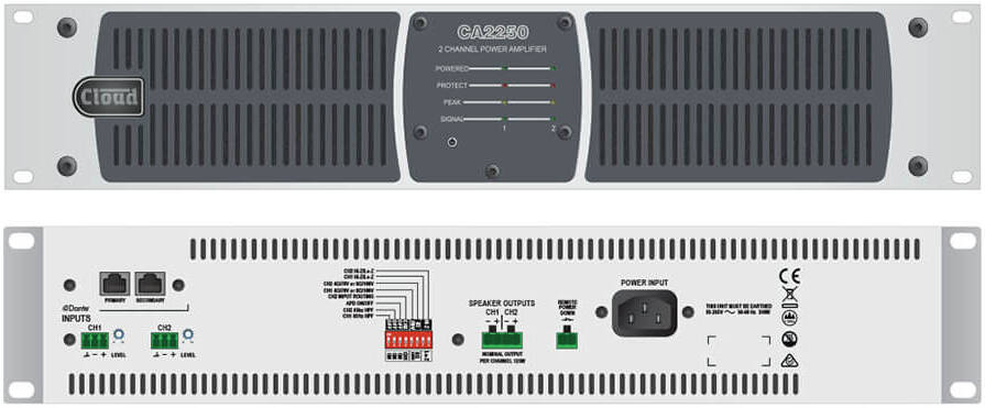 Cloud Electronics 2x250W @ 4 Ohm-8 Ohm-70V-100V Digital Amplifier | CA2250EK Cloud Electronics Amplifiers Cloud Electronics