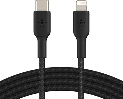 Belkin Braided USB-C to Lightning Cable 1m / 3.3ft, Black | CAA004BT1MBK Lightning Cable Belkin