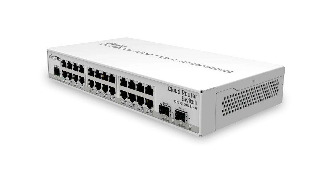 MikroTik Gigabit Switch 24x1G RJ45 2x10G SFP+ Fanless Desktop Dual Boot | CRS326-24G-2S+IN Network Switches MikroTik
