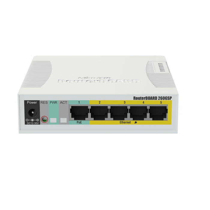 MikroTik RB260GSP Gigabit Switch 5x1G RJ45 1xSFP Passive PoE Output | CSS106-1G-4P-1S Network Switch MikroTik