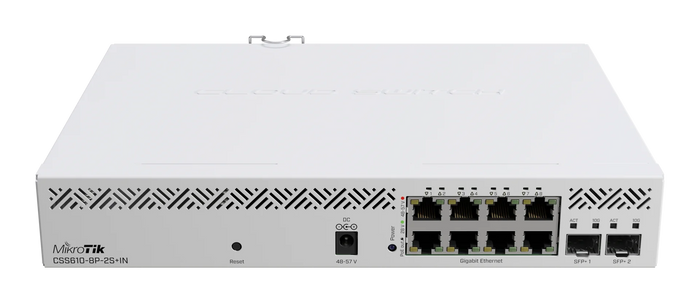 MikroTik PoE Switch 8x1G RJ45 2x10G SFP+ 140W PoE Budget Fanless | CSS610-8P-2S+IN Network Switch MikroTik