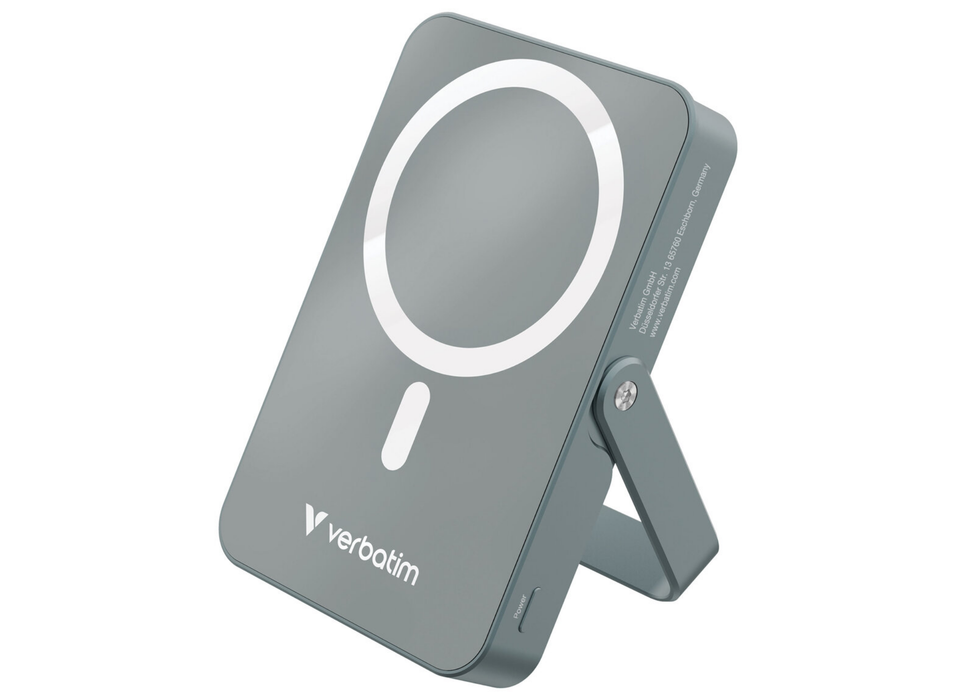Verbatim Charge 'n' Go Magnetic Wireless Charging Power Bank Glass with Stand 10000 mAh – Grey | 32268