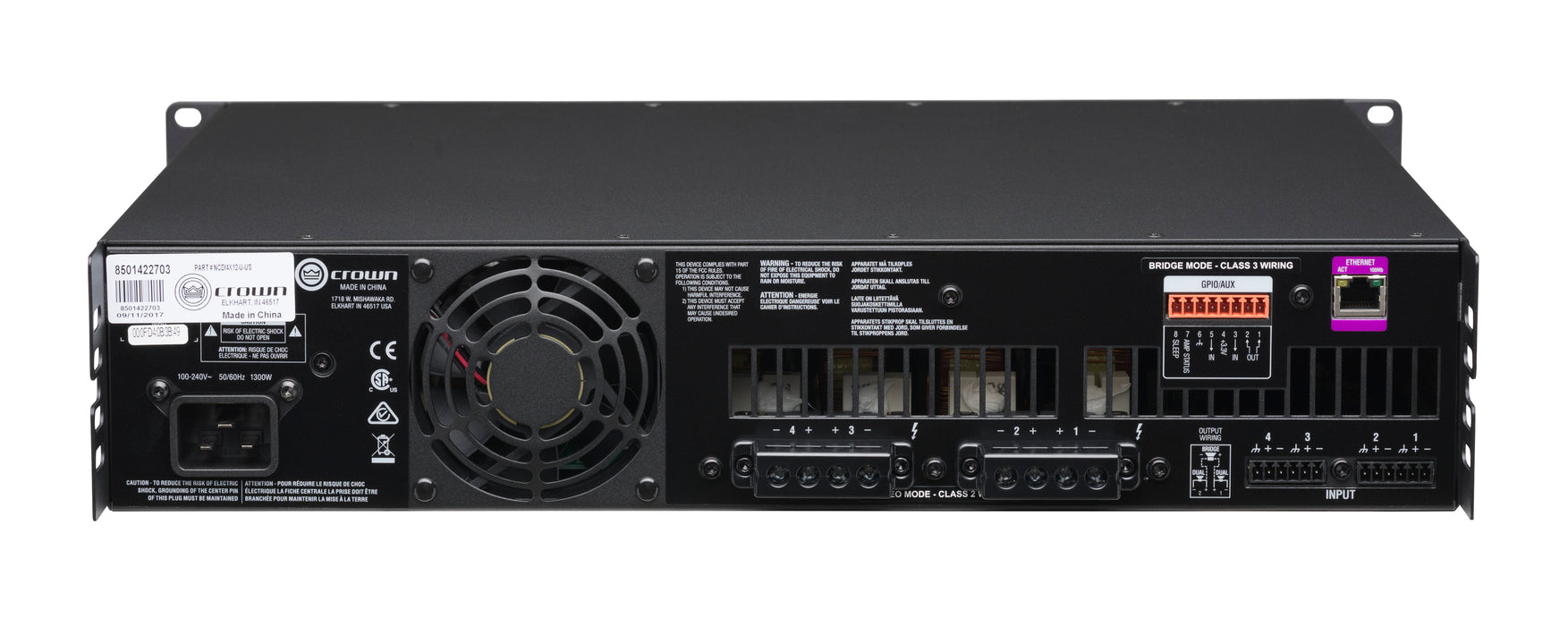 Crown CDi 4|1200 Analog Input, 4 Channel, 1200W Per Output Channel Crown Amplifier Crown