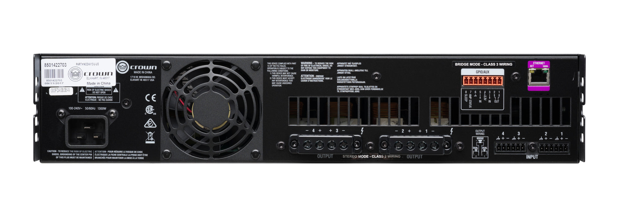 Crown CDi 4|1200 Analog Input, 4 Channel, 1200W Per Output Channel Crown Amplifier Crown