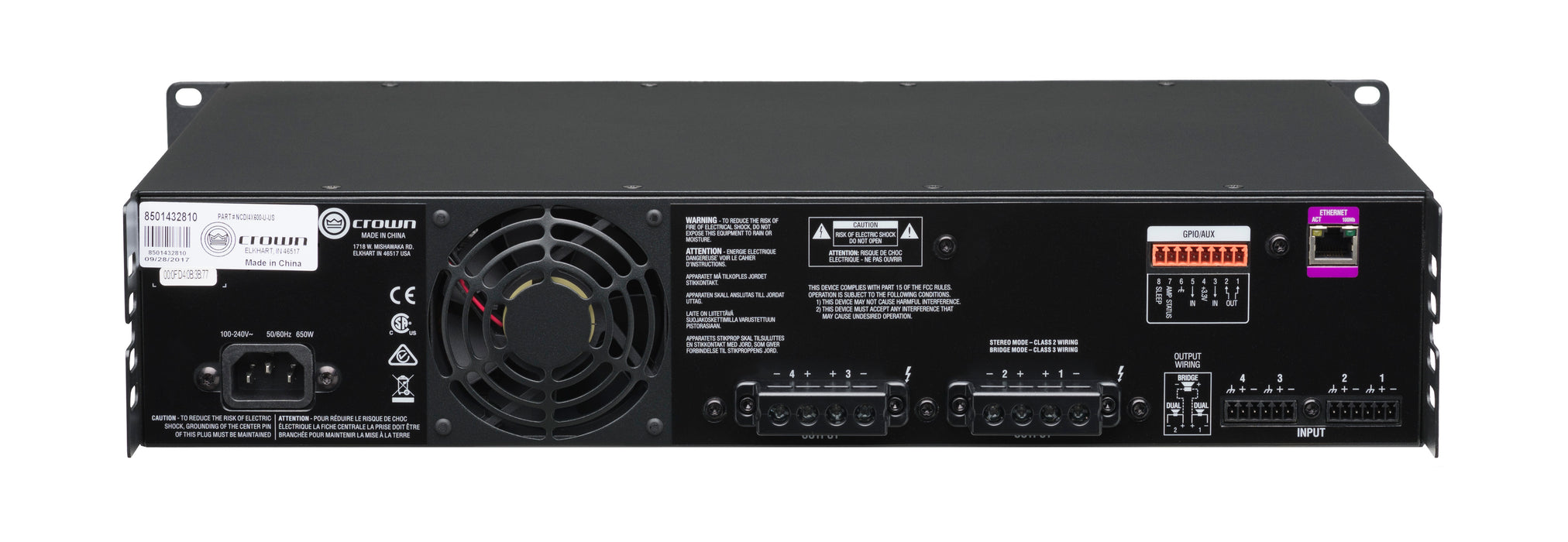 Crown CDi 4|600 Analog Input, 4 Channel, 600W Per Output Channel Crown Amplifier Crown