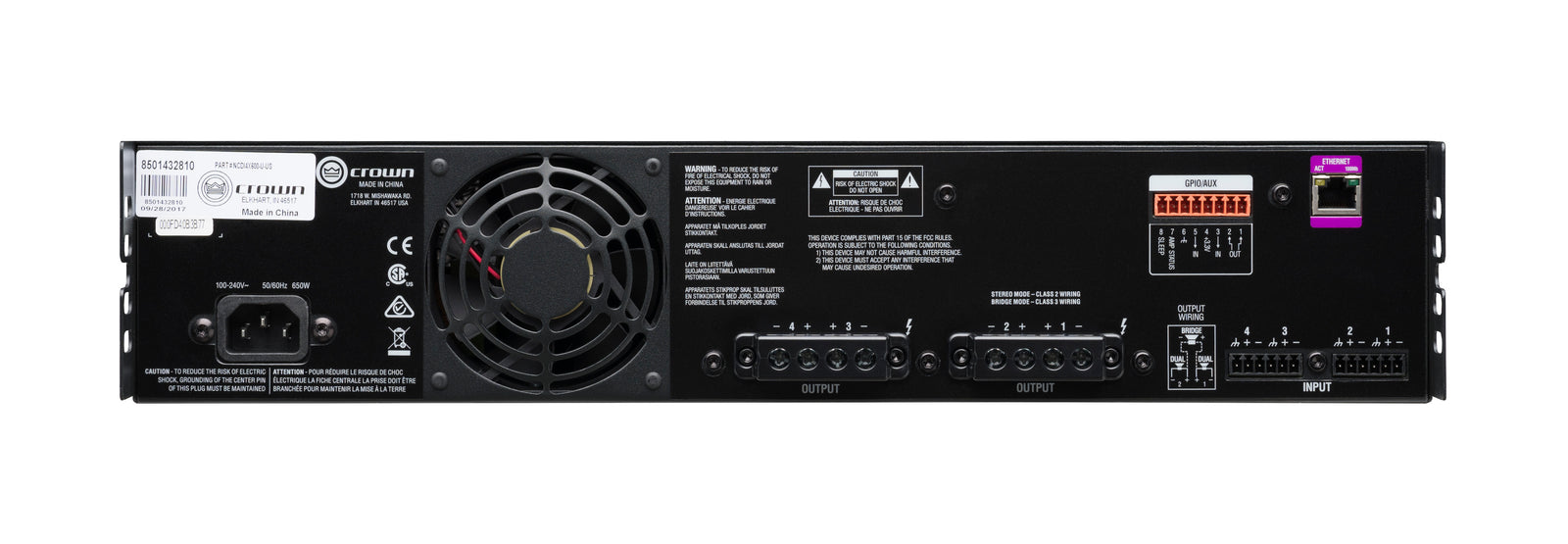 Crown CDi 4|600 Analog Input, 4 Channel, 600W Per Output Channel Audio Amplifier Crown