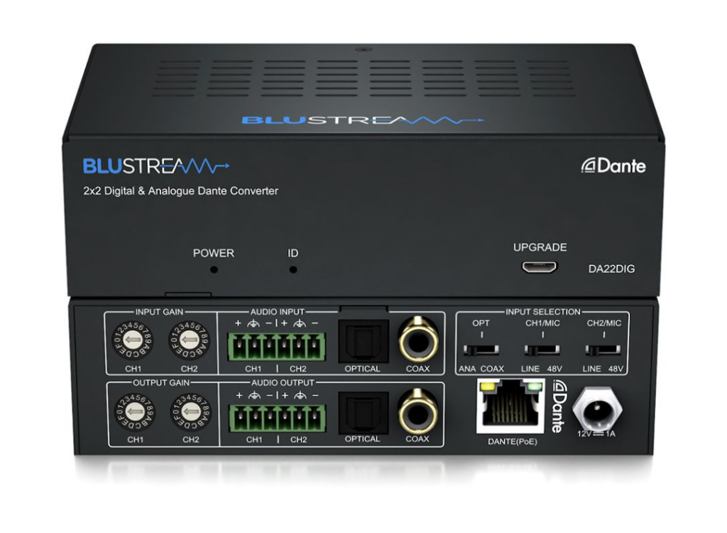 BluStream 2x2 Digital & Analogue Dante® Converter | DA22DIG Adapter / Converter BluStream