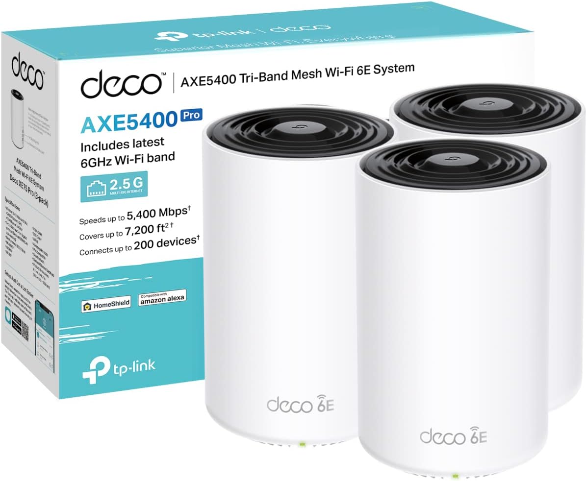 TP-Link AXE5400 Tri-Band Mesh Wi-Fi 6E System - DECO XE75 TP-Link AXE5400 Tri-Band Mesh Wi-Fi 6E System - DECO XE75