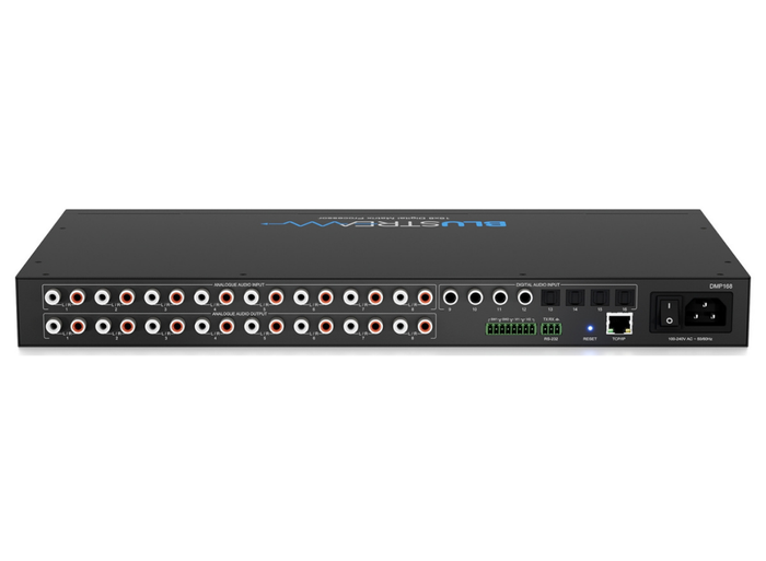 BluStream 16x8 Digital Matrix Processor with 8x analogue, 4x optical, and 4x coaxial inputs to 8x analogue audio outputs, DSP and EQ | DMP168 Matrix Switcher BluStream