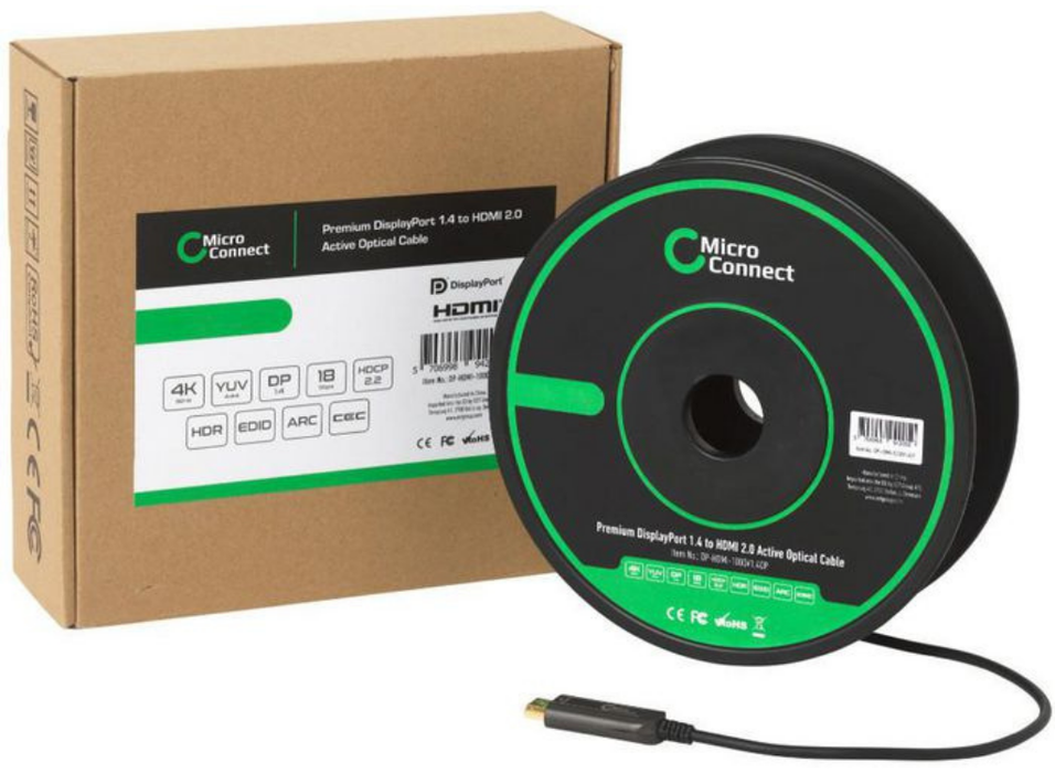 MicroConnect Premium DisplayPort 1.4 to HDMI 2.0, 20m Optic Fiber Cable | DP-HDMI-2000V1.4OP MicroConnect Cable MicroConnect