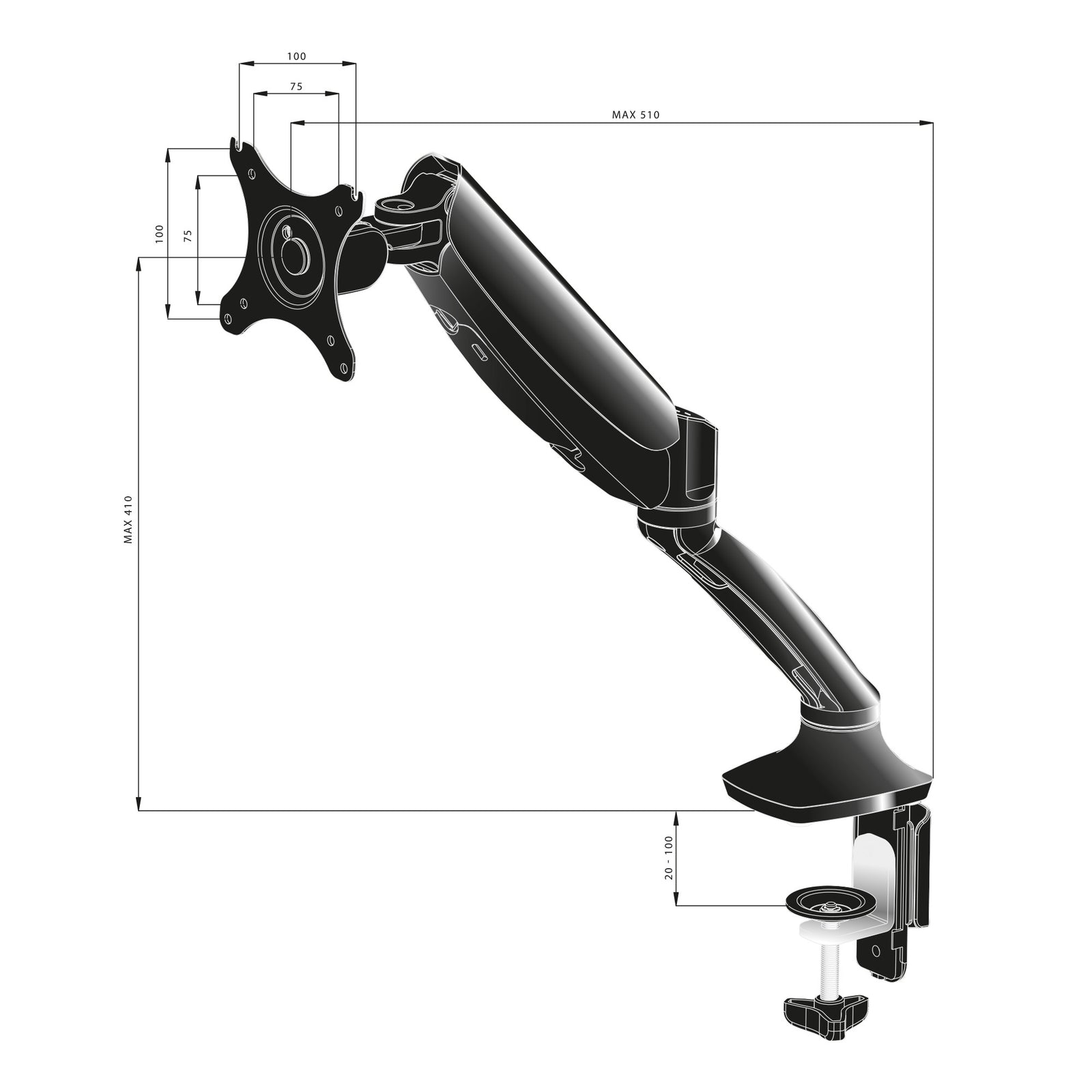 iiyama 10" - 27" Sit-Stand LCD Arm Desk Mount | DS3001C-B1 Monitor Arm Desk Mount iiyama