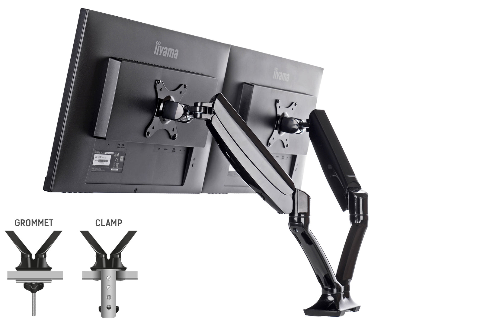 iiyama 10" - 27" Sleek And Stylish Dual Gas Spring Arm | DS3002C-B1 Monitor Arm Desk Mount iiyama