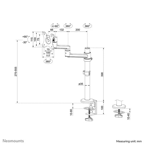 NeoMounts 17" - 27" Monitor Arm Desk Mount | DS60-425BL1 Monitor Arm Desk Mount NeoMounts
