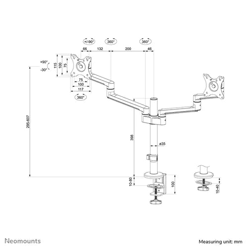 NeoMounts 17" - 27" Dual Monitor Arm Desk Mount | DS60-425BL2 Monitor Arm Desk Mount NeoMounts