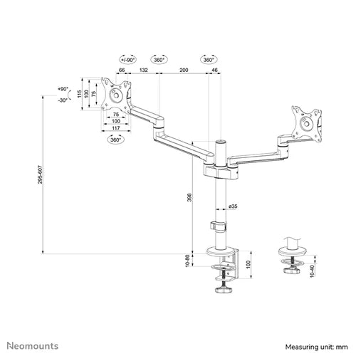 NeoMounts DS60-425WH2 Monitor Arm Desk Mount Up To 17-27" Screen