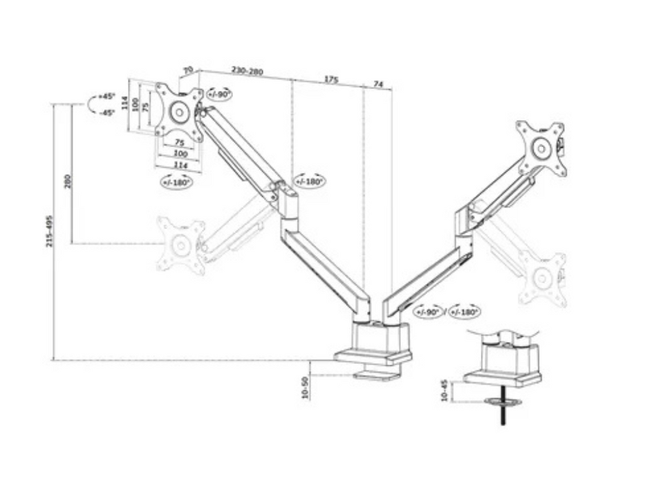 Neomounts DS70-250BL2 Dual Desk Monitor Arm For 17"-32" Monitors - Black NeoMounts Mounts NeoMounts