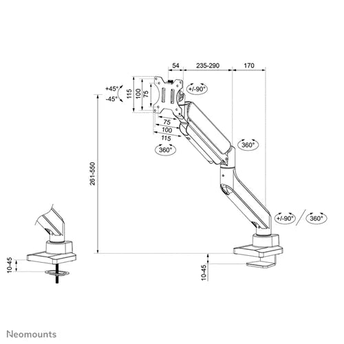NeoMounts 17"-49" Monitor Arm Desk Mount For Curved Ultra-Wide Screens | DS70PLUS-450BL1 Monitor Arm Desk Mount NeoMounts