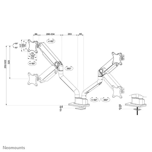 NeoMounts DS70S-950BL2 Monitor Arm Desk Mount