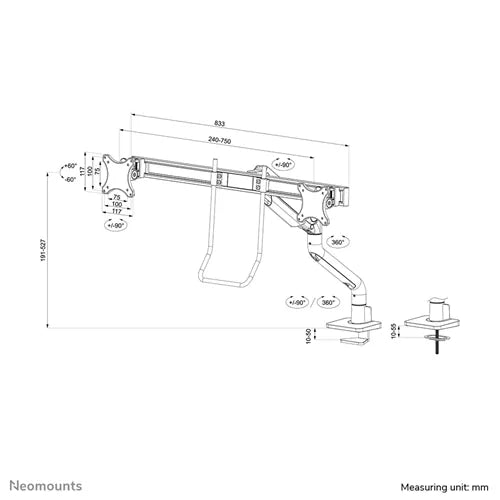 NeoMounts Full Motion Monitor Arm Desk Mount | DS75S-950WH2 Monitor Arm Desk Mount NeoMounts