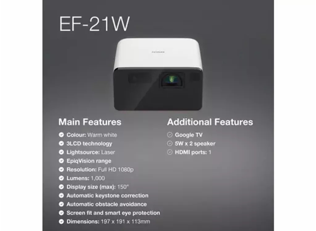 Epson EF-21W Standard Throw Full HD Projector - 1000 Lumens Projector Epson