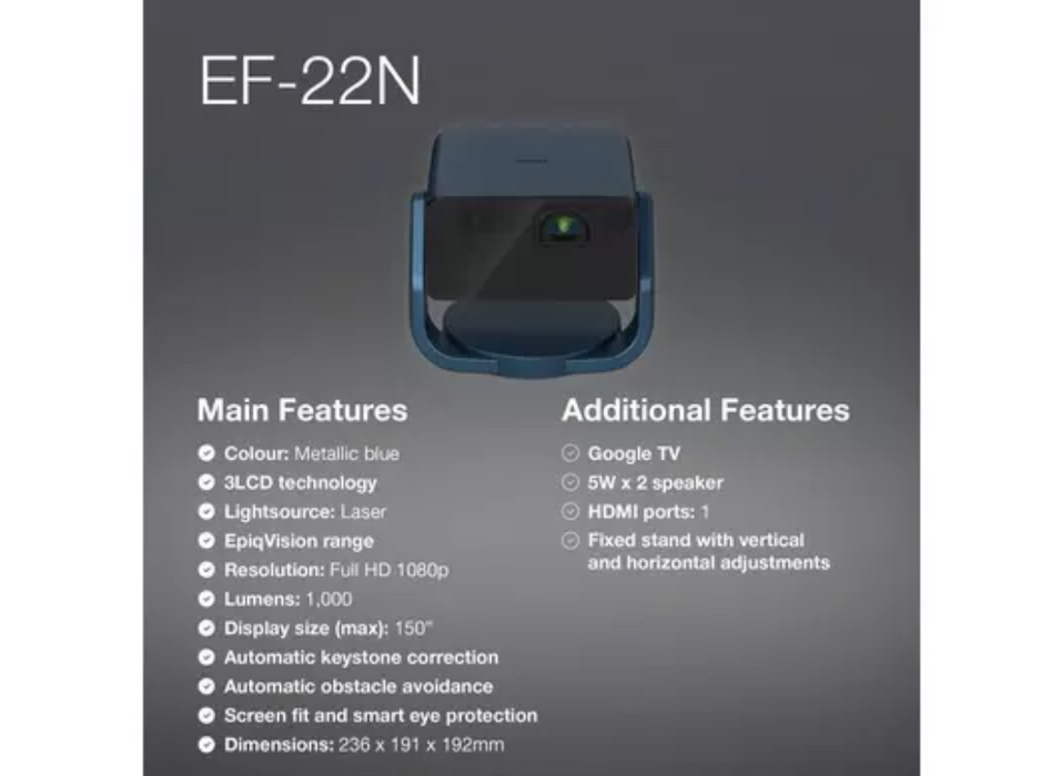 Epson EF-22N Data Standard Throw 1080p Full HD Projector - 1000 Lumens Epson Projector Epson