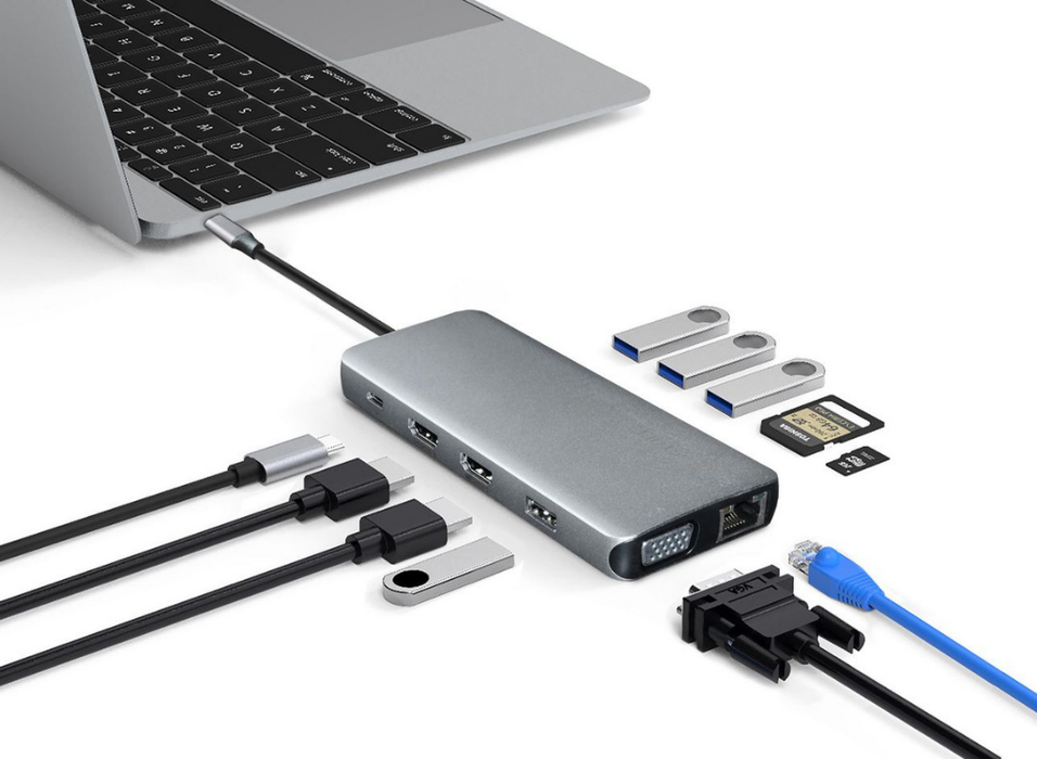 eSTUFF 12-in-1 Triple Display Mobile USB-C Hub For PC And Tablets | ES623009