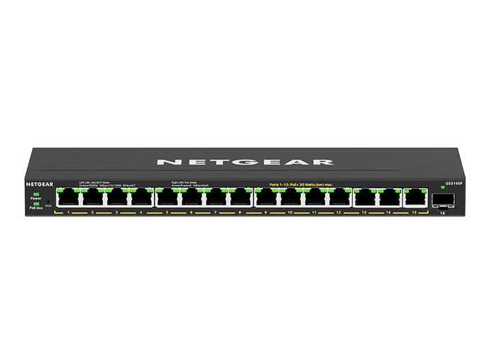 Netgear GS316EP-100UKS 16-Port PoE+ Gigabit Ethernet Plus Switch (180W) with 1 SFP Port Network Switch Netgear