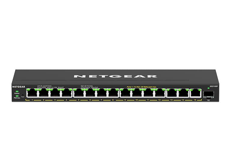 Netgear GS316EP-100UKS 16-Port PoE+ Gigabit Ethernet Plus Switch (180W) with 1 SFP Port