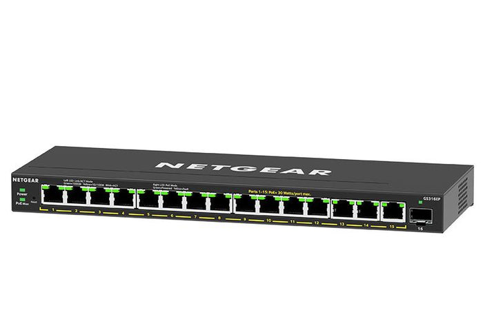 Netgear GS316EP-100UKS 16-Port PoE+ Gigabit Ethernet Plus Switch (180W) with 1 SFP Port Network Switch Netgear