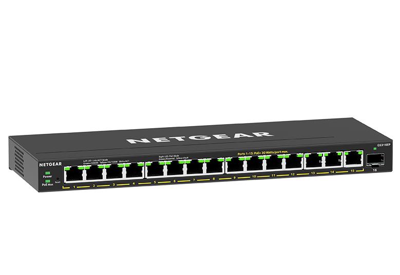 Netgear GS316EP-100UKS 16-Port PoE+ Gigabit Ethernet Plus Switch (180W) with 1 SFP Port