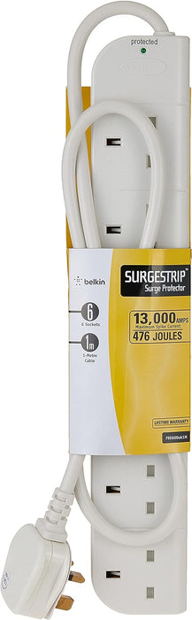 Belkin E-Series SurgeStrip 6-Socket (1m Cable) Surge Protector | F9E600UK1M