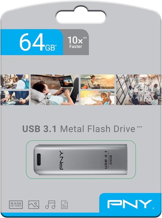 PNY 64 GB 3.2 Gen 1 USB Flash Drive Stainless Steel | FD64GESTEEL31G-EF