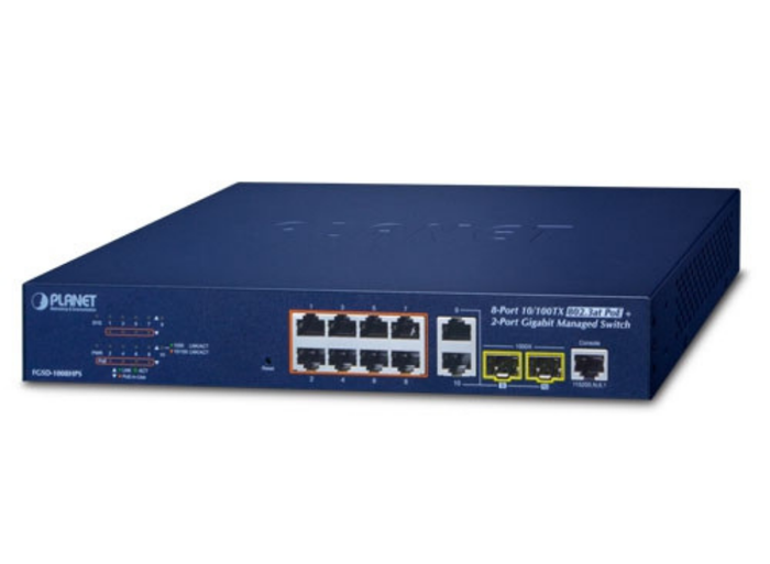 Planet 8-Port 10/100TX 802.3at PoE + 2-Port Gigabit TP/SFP Combo Managed Ethernet Switch Network Switch Planet