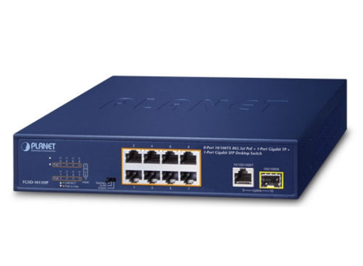 Planet 8-Port 10/100TX 802.3at PoE + 1-Port 10/100/1000T + 1-Port 100/1000X SFP Desktop Switch | FGSD-1011HP Planet Network Switches Planet