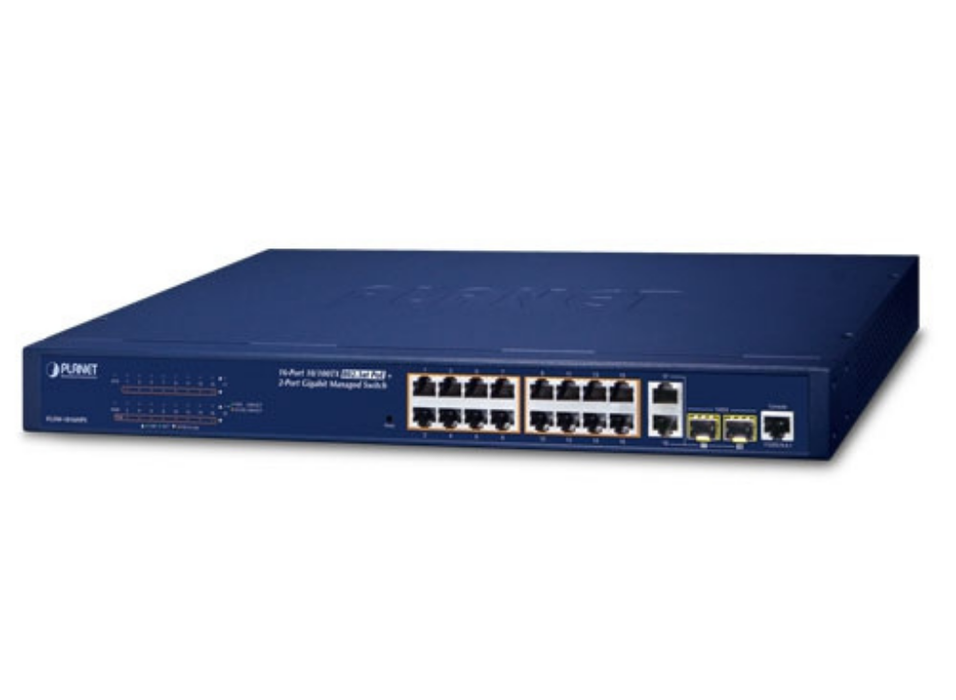 Planet 16-Port 10/100TX 802.3at PoE + 2-Port Gigabit TP/SFP Combo Managed Ethernet Switch | FGSW-1816HPS