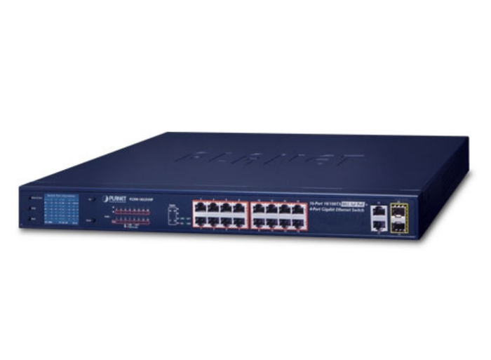Planet 16-Port 10/100TX 802.3at PoE + 2-Port Gigabit TP + 2-Port SFP Ethernet Switch with LCD PoE Monitor | FGSW-1822VHP Network Switch Planet