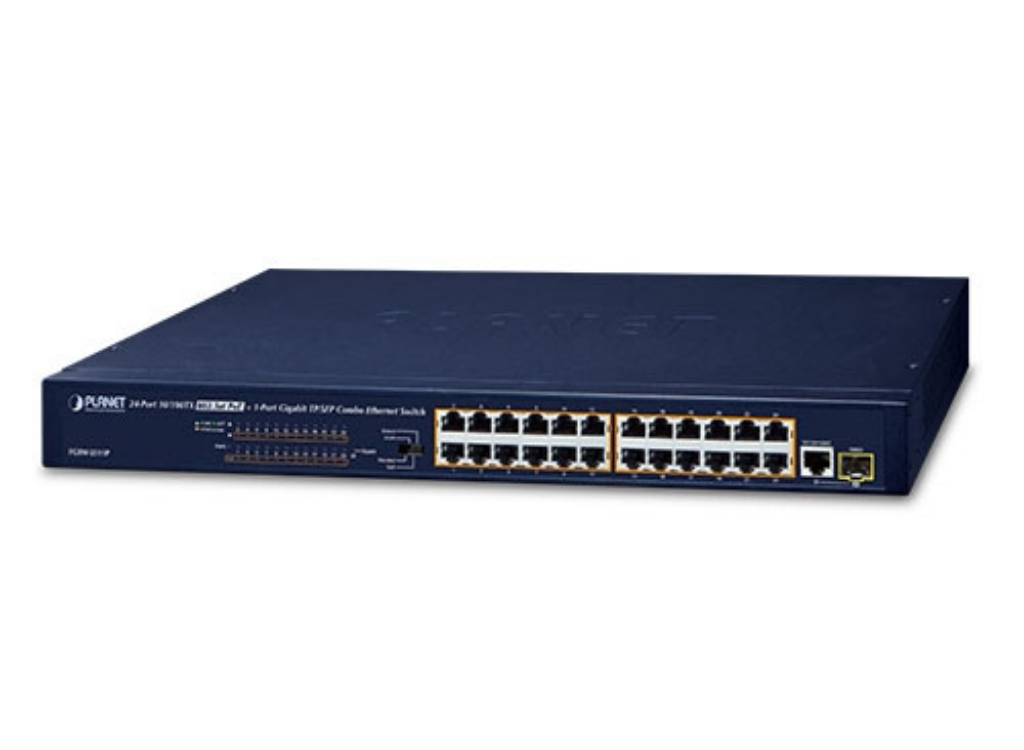 Planet 24-Port 10/100BASE-TX 802.3at PoE + 1-Port Gigabit TP/SFP Combo Ethernet Switch Network Switch Planet