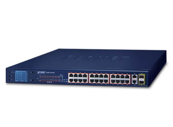 Planet 24-Port 10/100TX 802.3at PoE + 2-Port Gigabit TP + 2-Port SFP Ethernet Switch with LCD PoE Monitor | FGSW-2622VHP Network Switch Planet