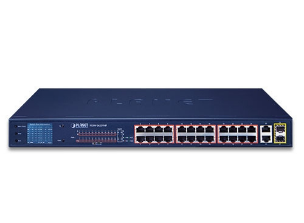 Planet 24-Port 10/100TX 802.3at PoE + 2-Port Gigabit TP + 2-Port SFP Ethernet Switch with LCD PoE Monitor | FGSW-2622VHP Network Switch Planet