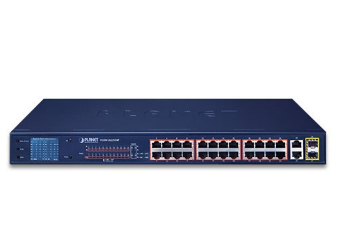 Planet 24-Port 10/100TX 802.3at PoE + 2-Port Gigabit TP + 2-Port SFP Ethernet Switch with LCD PoE Monitor | FGSW-2622VHP Network Switch Planet