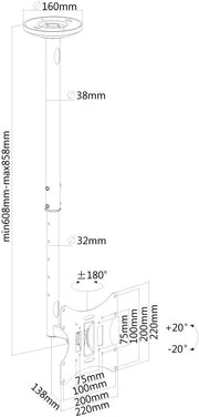 NeoMounts FPMA-C060BLACK Monitor Ceiling Mount For 10-40" Screens Ceiling Mount Bracket NeoMounts